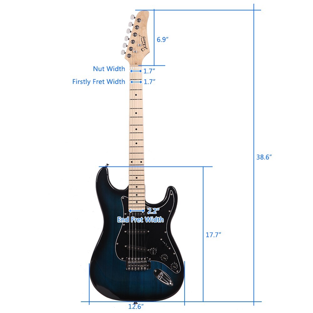 US GST Stylish Navy Blue Electric Guitar 6 String w/Gig Bag Cable Strap Speaker
