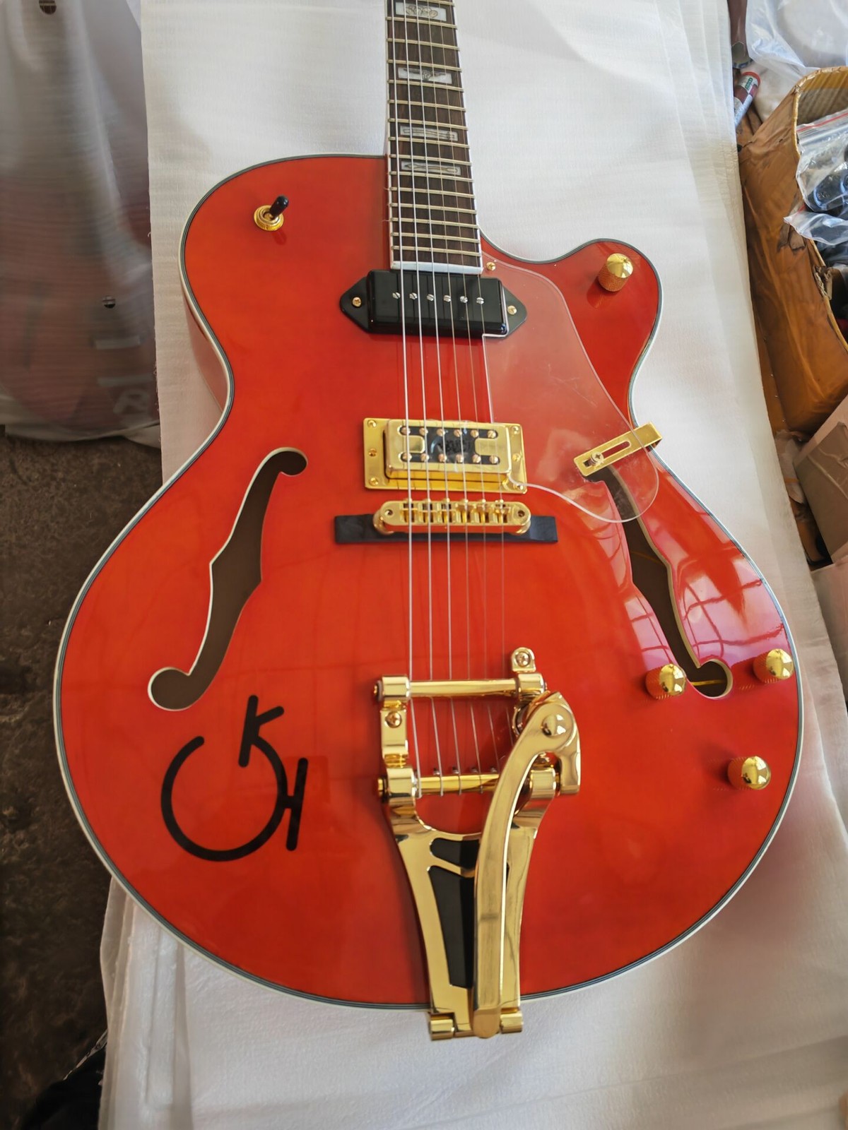 22 Frets Custom Electric Guitar Hollow Red Archtop Body Gold Hardware