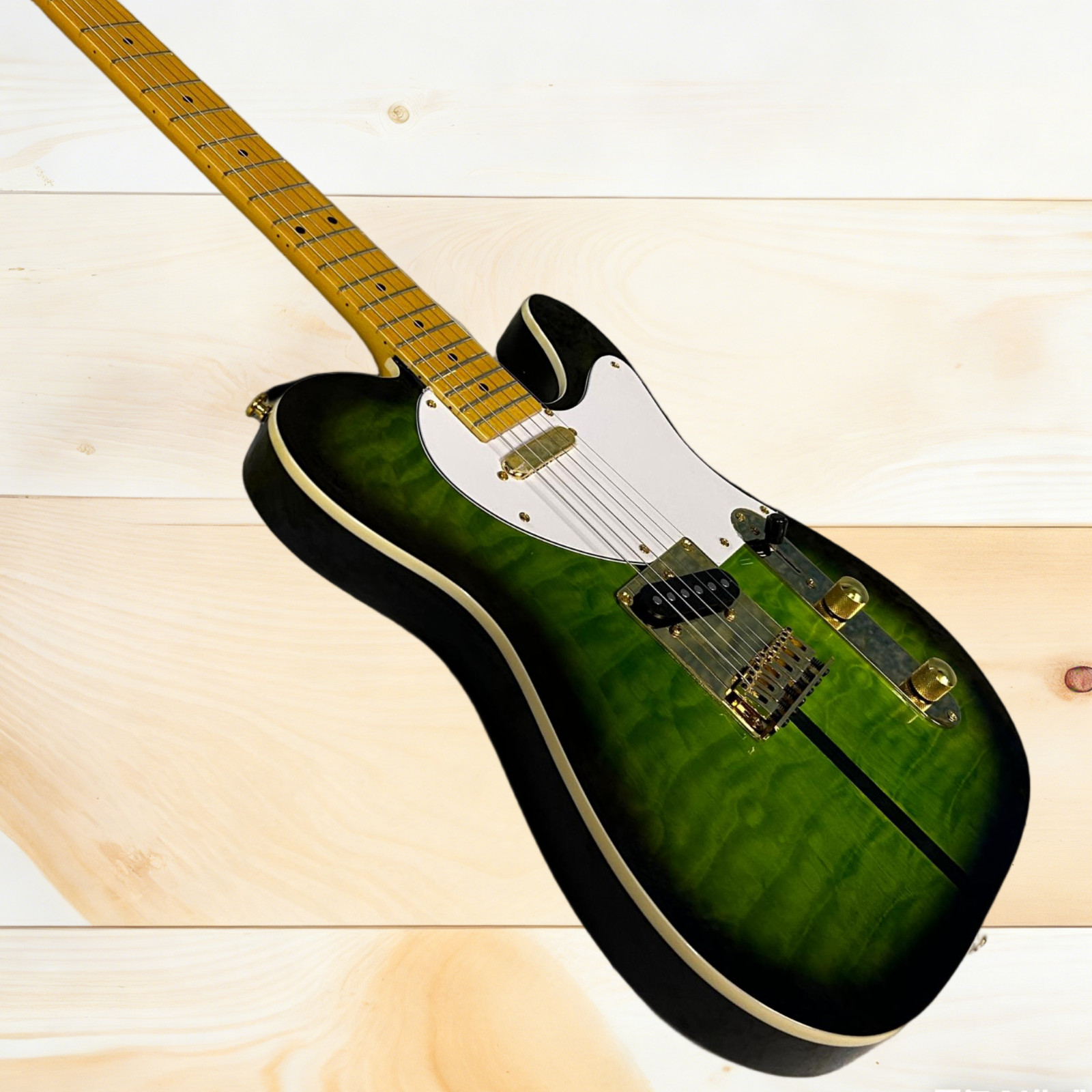Tele Electric Guitar Green Burst Color Cloud Maple Top Golden Hardware