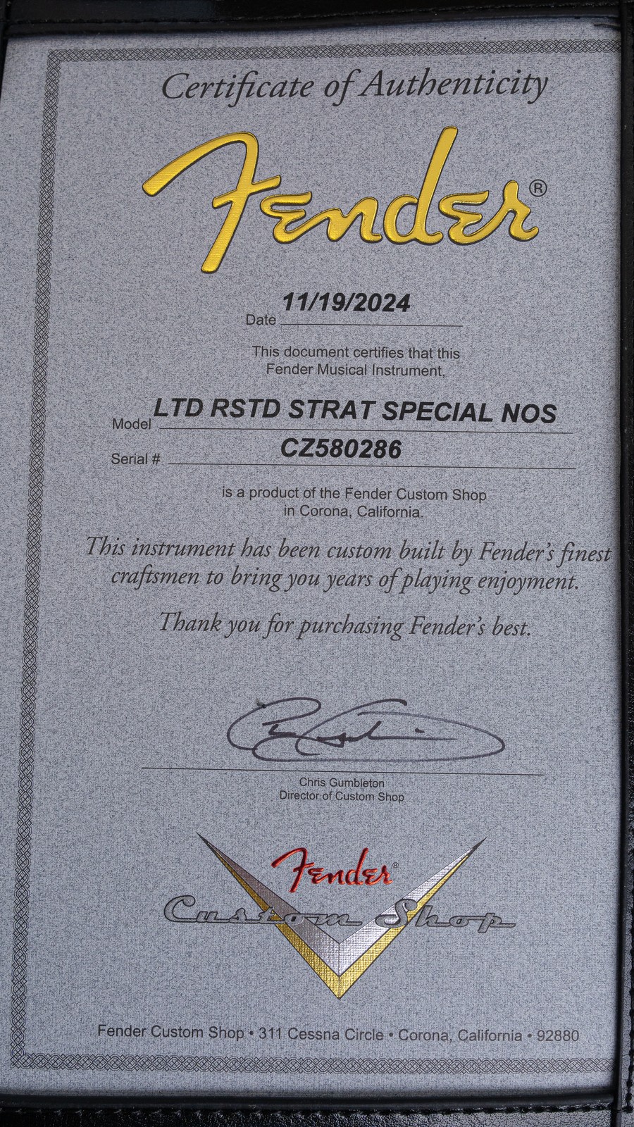 Fender Custom Shop Roasted Stratocaster Special NOS Limited Edition Electric Gui