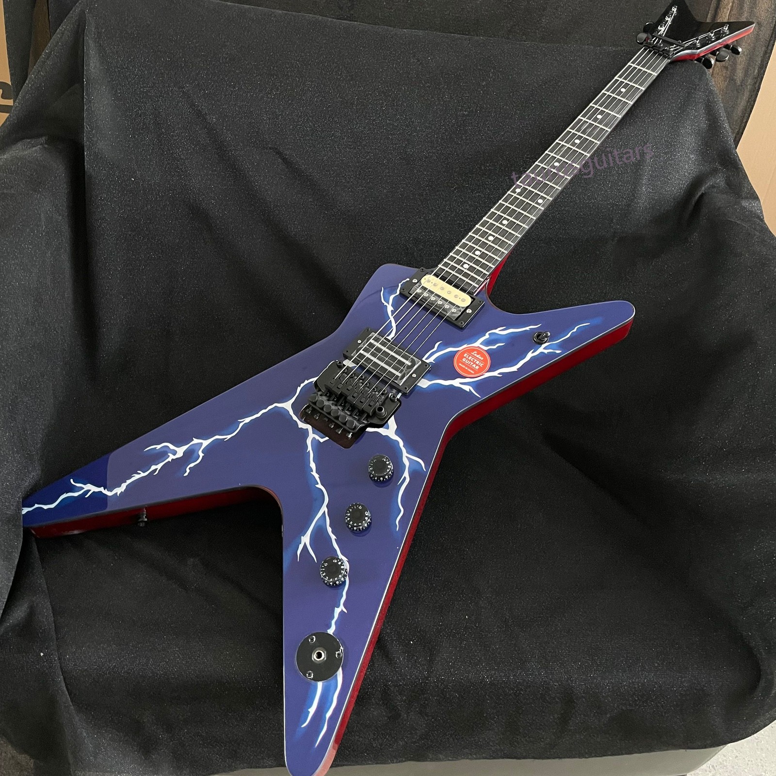 Unique blue top white Lightning Electric Guitar FR Bridge HH Pickups black part