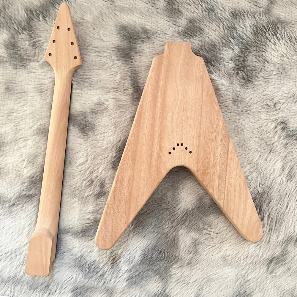 Clearance 6 String V DIY Electric Guitar Kit Canadian Maple Neck Gold Part