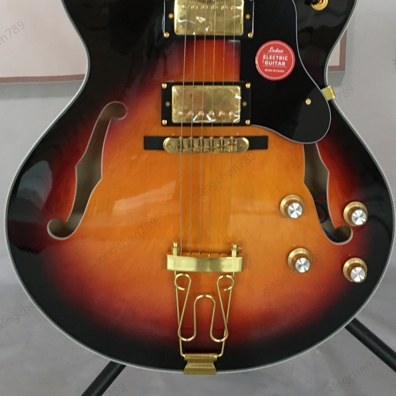 High Quality Hollow Electric Guitar Bone Nut Rounded fret Edge Gold Hardware