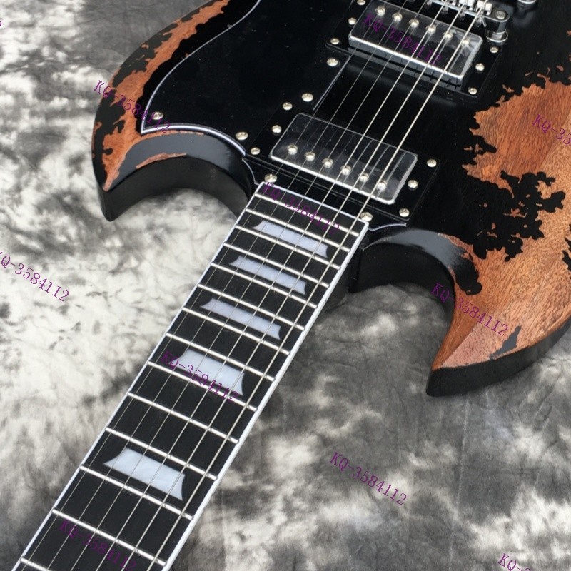 Solid Electric Guitar Stainless Rounded Fret Edge Rosewood Fretboard Aged Brown