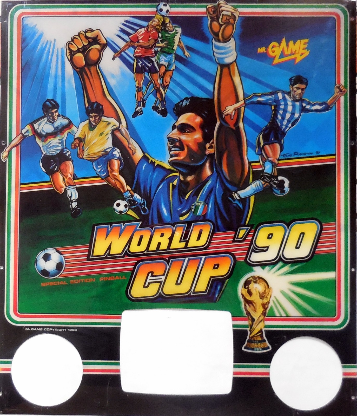 VINTAGE GLASS REAR PLASTIC PINBALL GAMES PLASTIC WORLD CUP 90 SOCCER 1980s ITALY