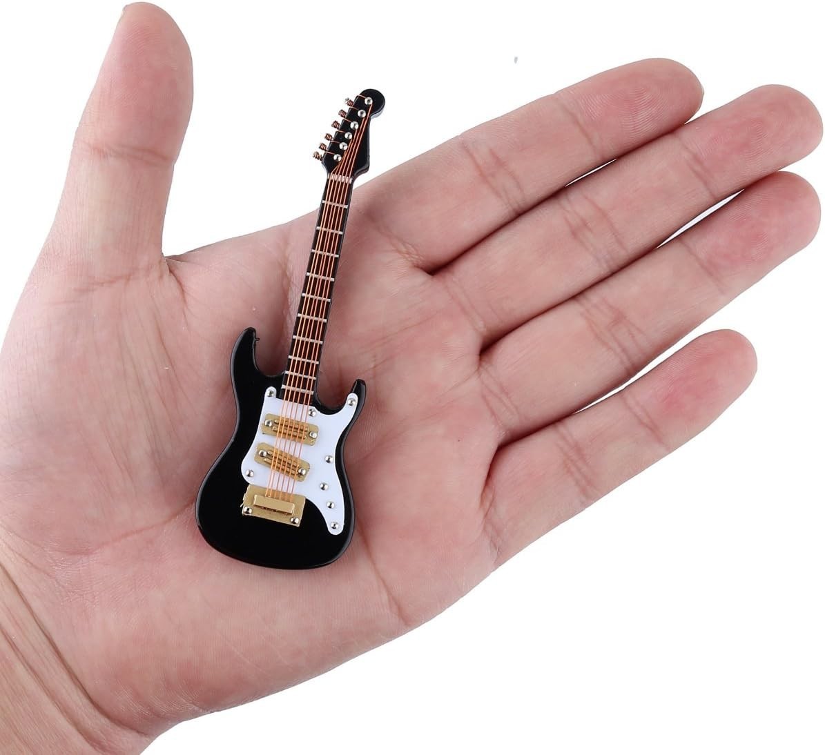 Black Wooden Miniature Electric Guitar Replica w/Stand & Case Collectible