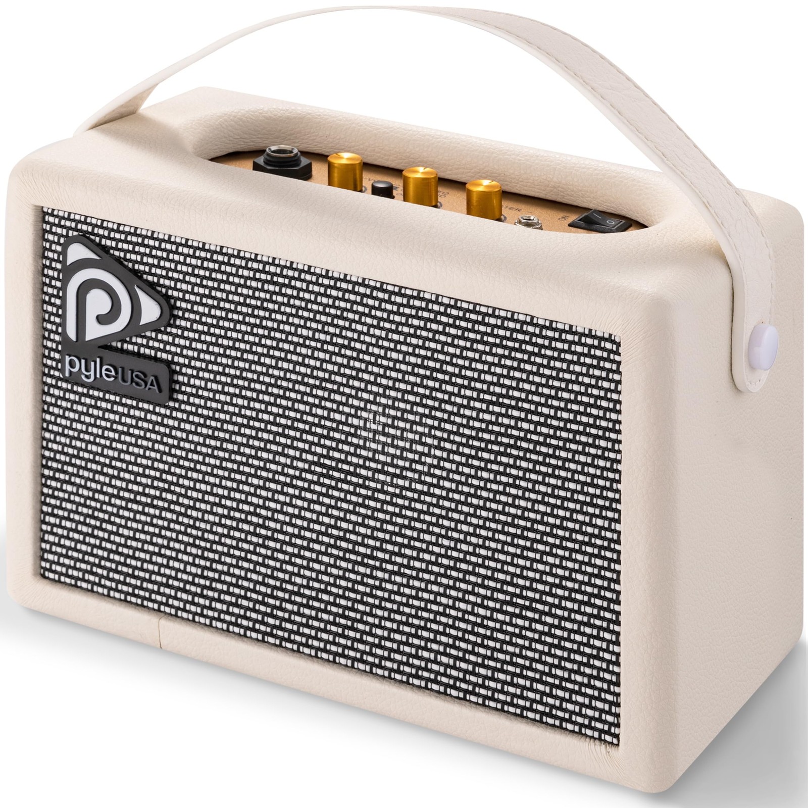 Pyle Portable Electronic Guitar Amplifier – 5” Speaker with Controls (White)