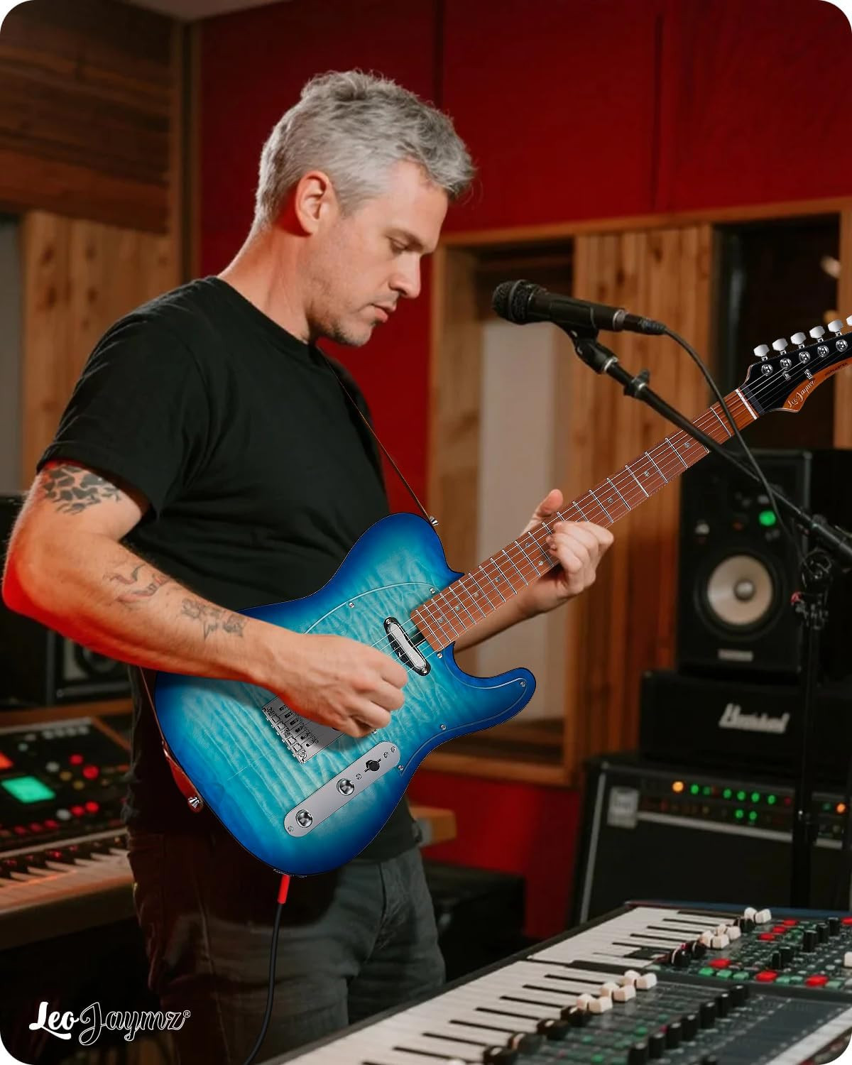 Leo Jaymz TL Electric Guitar Blue Ocean Maple Top Mahogany Alnico V Tuners