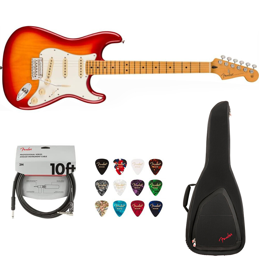 Fender Player II Stratocaster, Aged Cherry Burst Bundle with Bag, Picks & Cable
