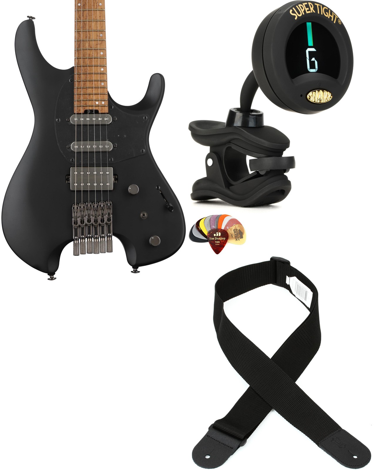 Ibanez Q54BKF + Snark ST-8 + Dunlop PVP101 + Levy’s M8POLY-BLK Value Bundle