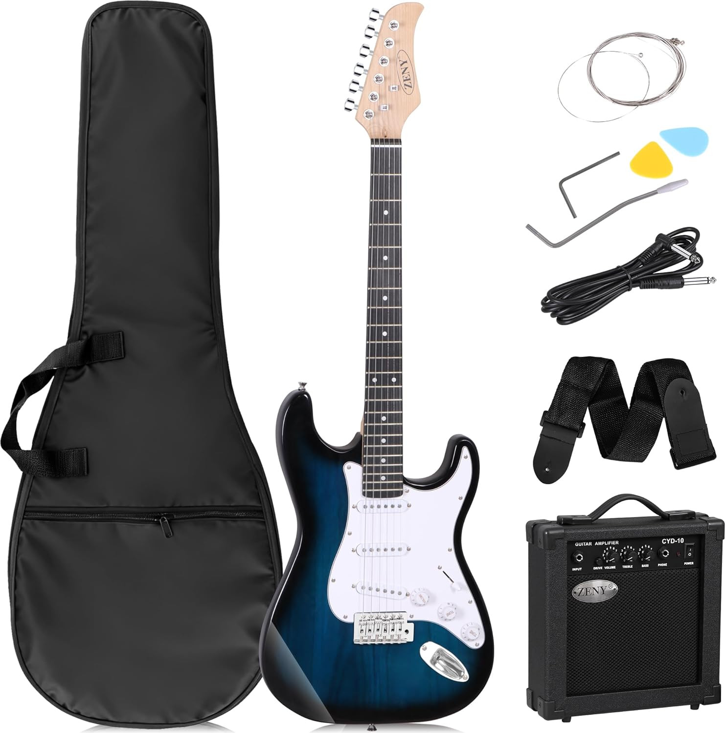ZENY 39″ Full Size Electric Guitar with Amp, Case and Accessories Pack Beginner