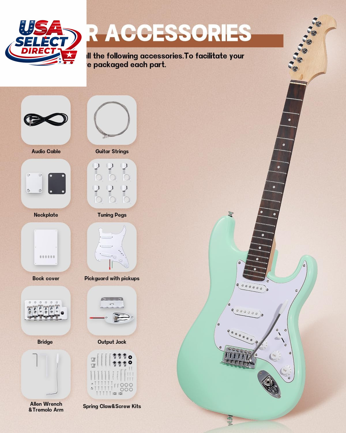 DIY Electric Guitar Kit with Mahogany Body & Maple Neck – Easy Assembly
