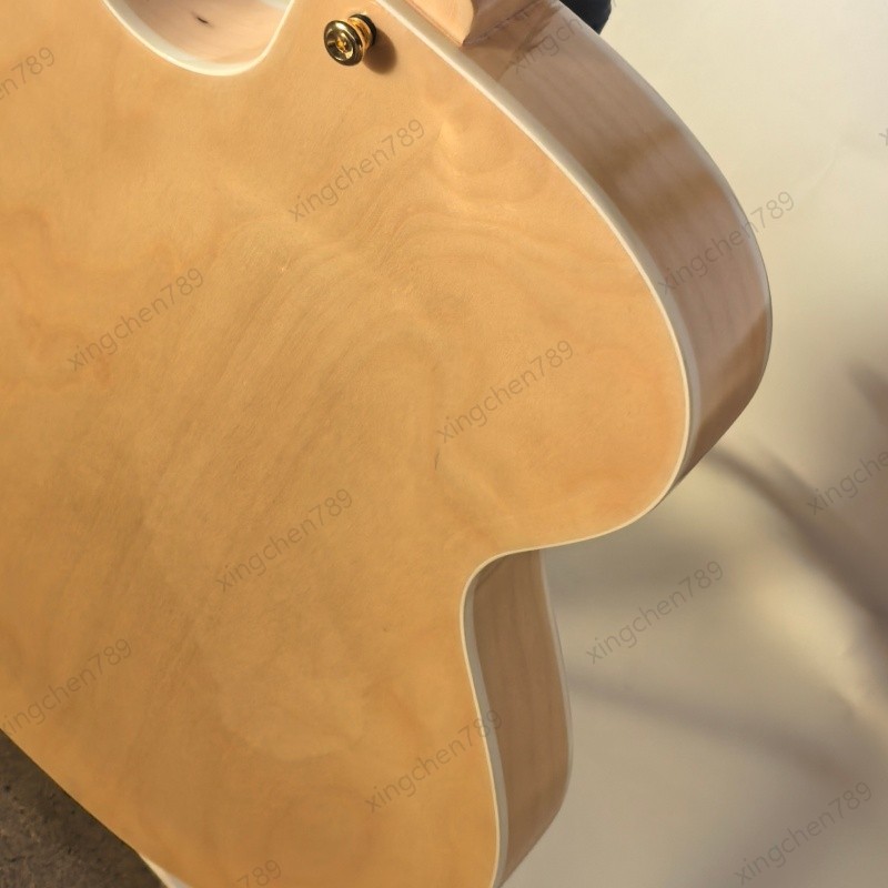 Natural Spruce Top Hollow Body Electric Guitar Bone Nut Rounded Fret Edge Stock