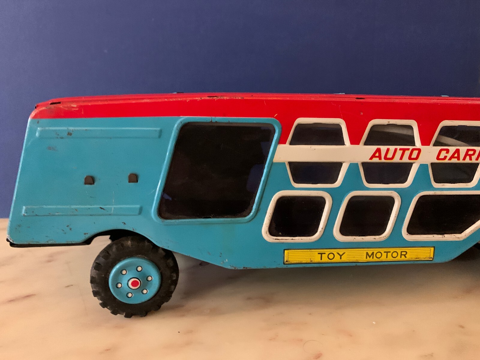 VINTAGE LARGE TIN TOY FRICTION T.n NOMURA TRUCK AUTO CARRIER TOY MOTOR JAPAN