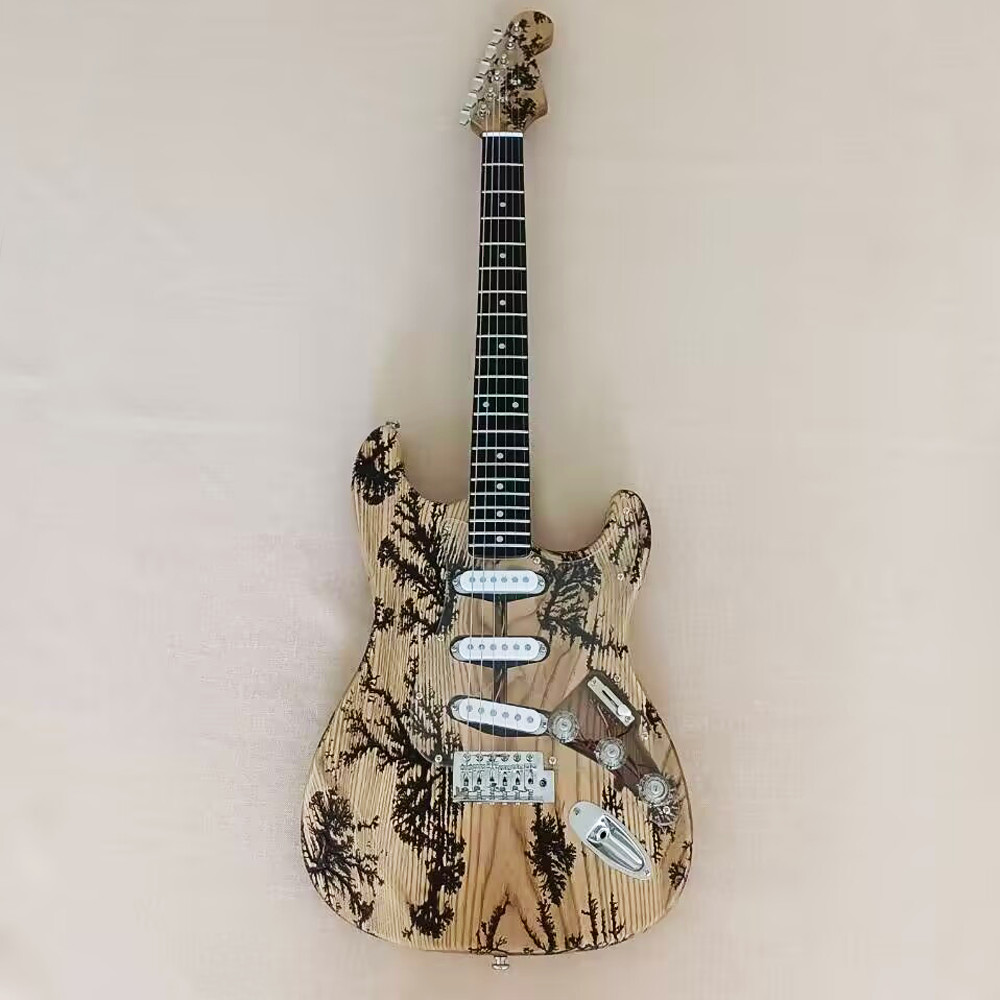 6 String Ash ST Lightning Struck Wood Electric Guitar Tremolo 3 Single Pickup