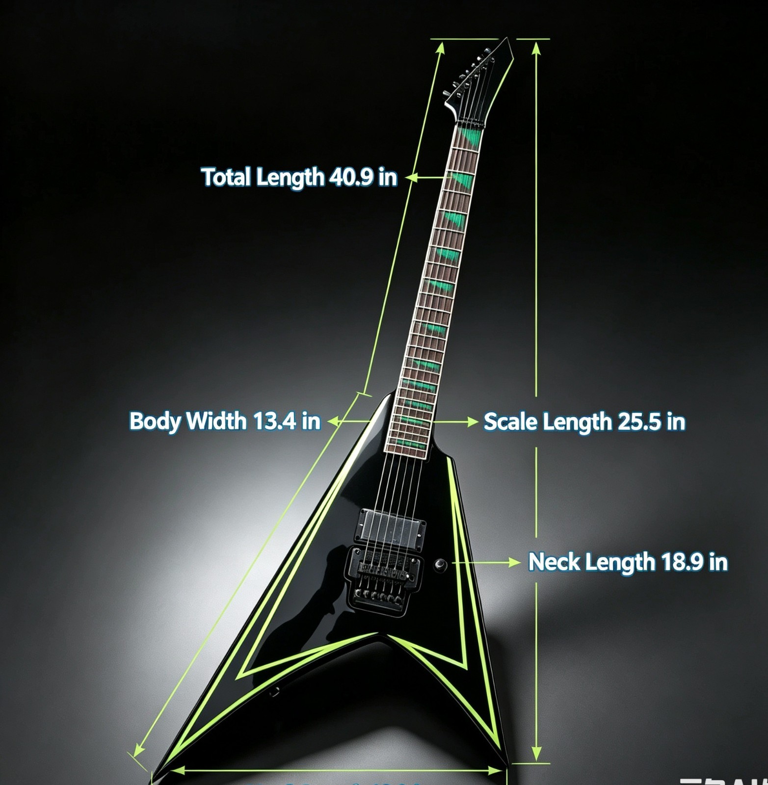 Angular V-type Electric Guitar With Fluorescent Green Decoration, High-gloss Gu