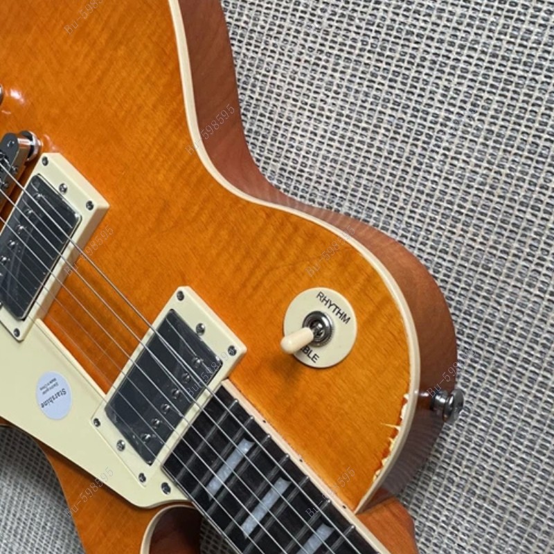 Solid Body Electric Guitar Adge Stainless Fret Yellow Flamed Maple Top No Logo
