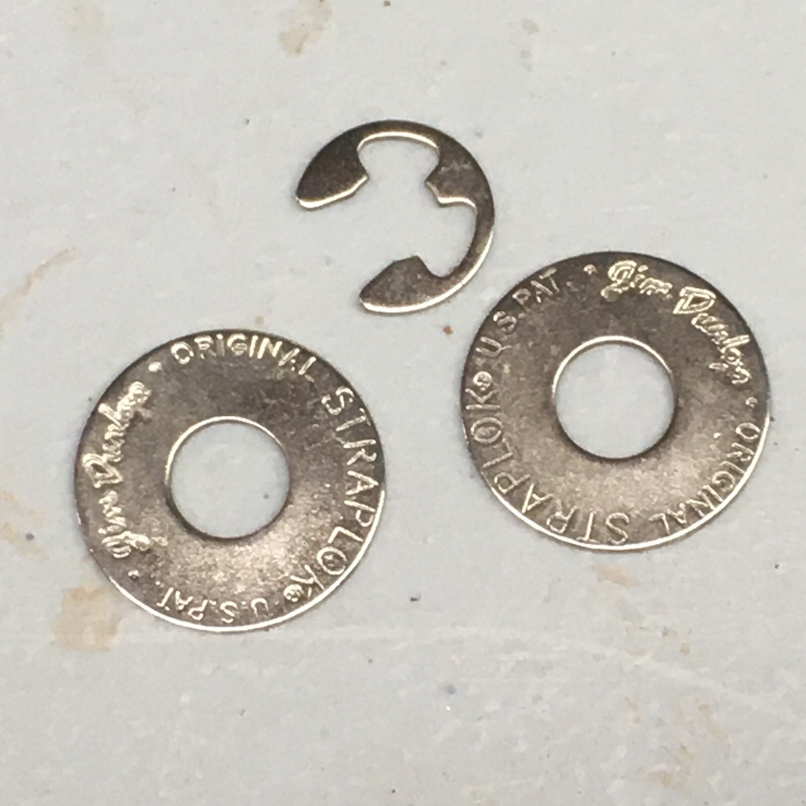 Two Vintage Style Dunlop Strap Lok Buttons Flat Rings Nickel USA Guitar Luthier