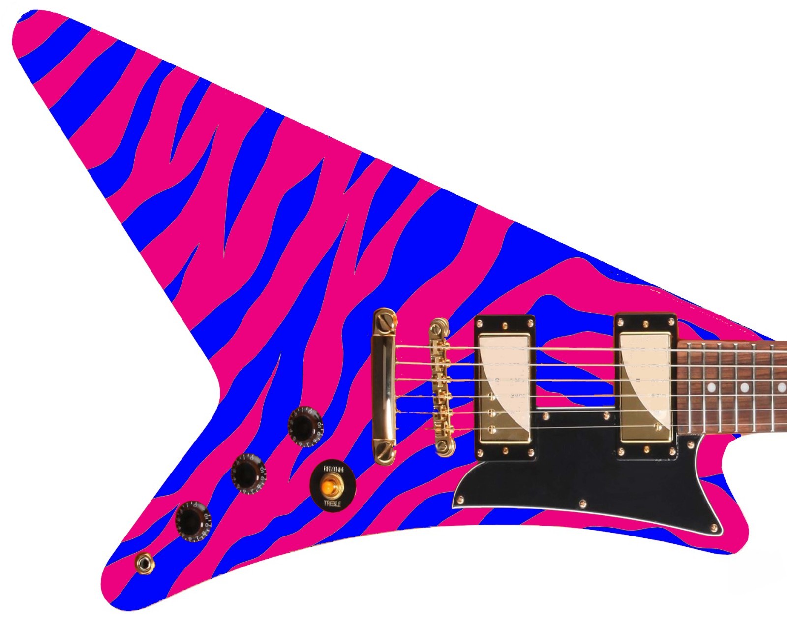 Guitar Skin Wrap Axe Reface Oversized Hot Pink Electric Blue Tiger Stripes 1230
