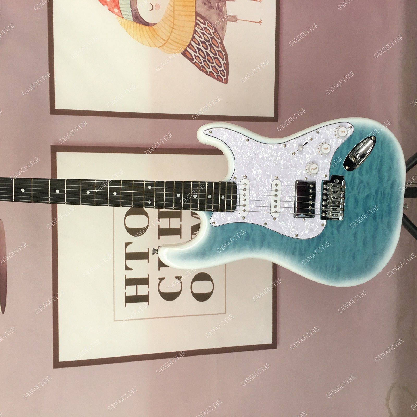 STG Solid body Electric Guitar Stainless Steel Frets Quilted Maple Top Veneer