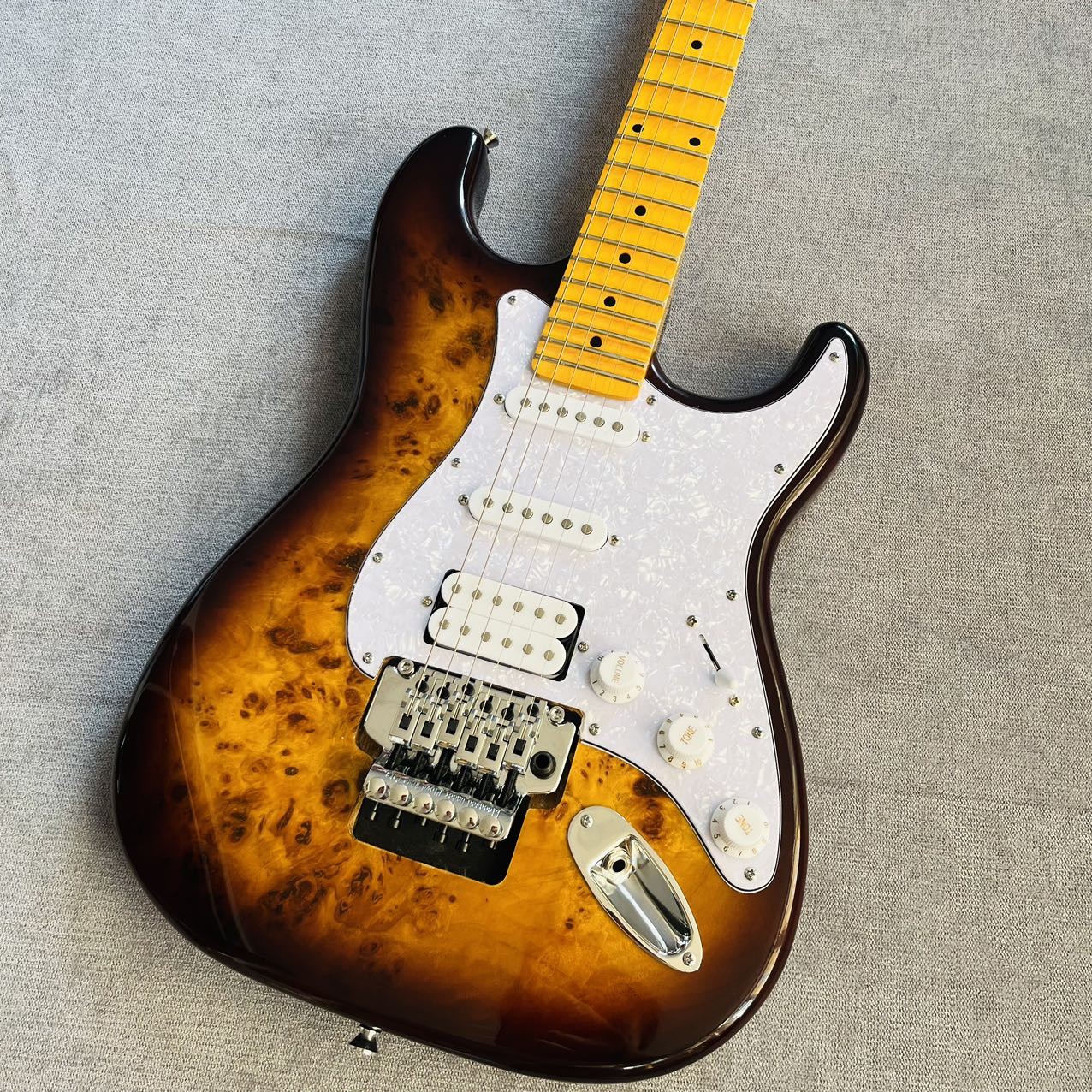 Poplar Burl Top Electric Guitar SSH Pickups Scalloped Maple Neck Pro Guitar