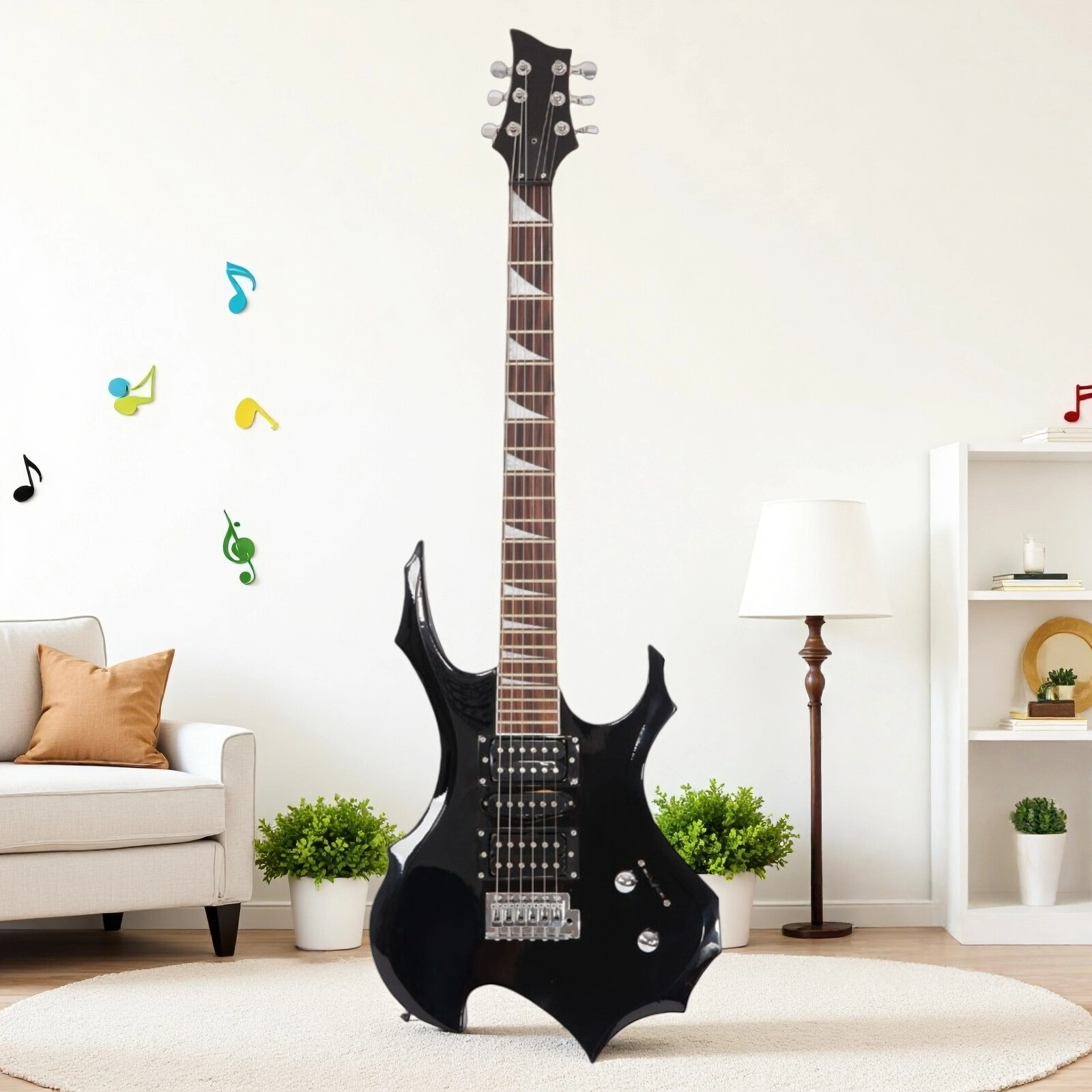 Modern Black Single Tremolo H-S-H Pickups Electric Guitar Set With Amplifier