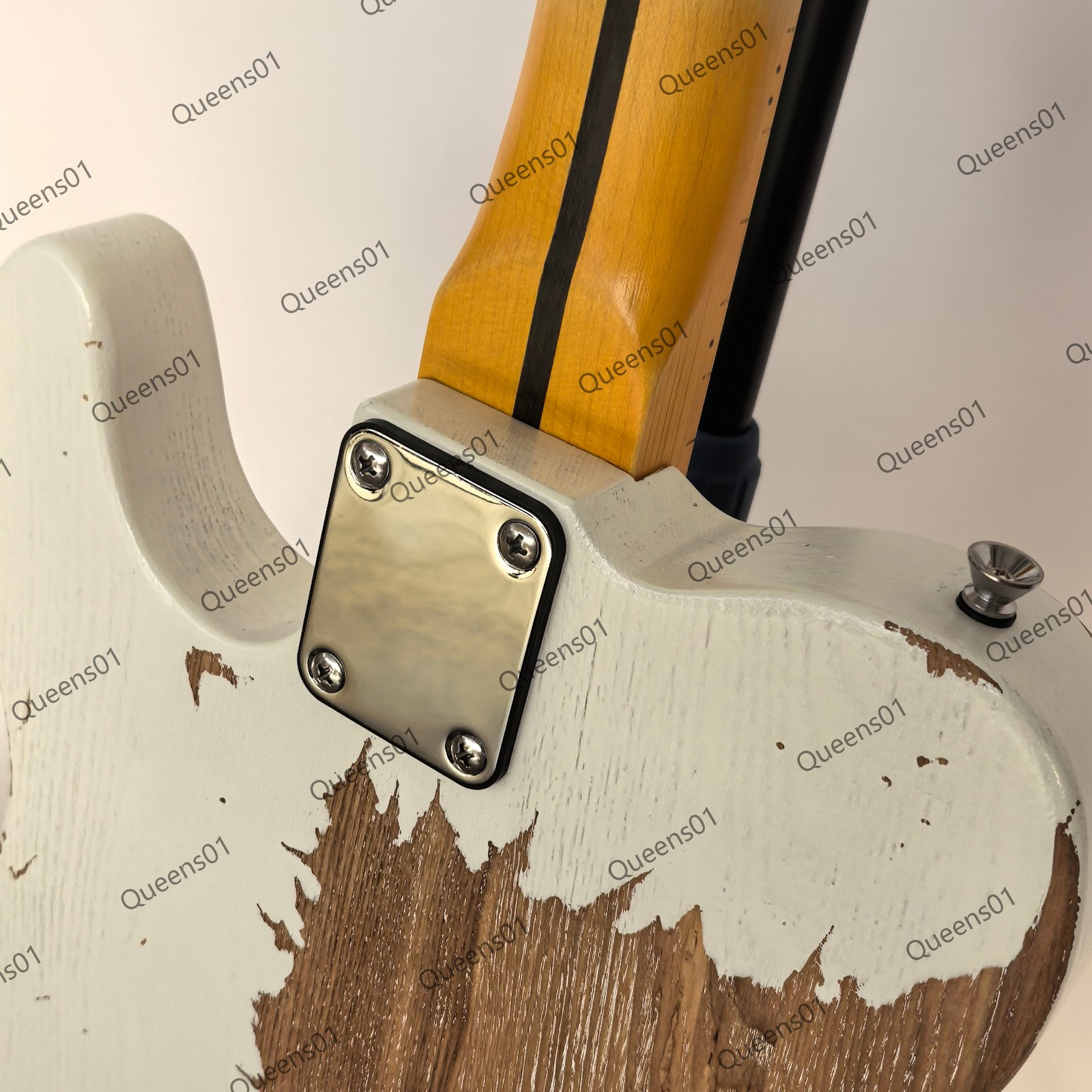 Aged Electric Guitar Stainless Steel Frets Black Pickguard SS Pickup Solid White