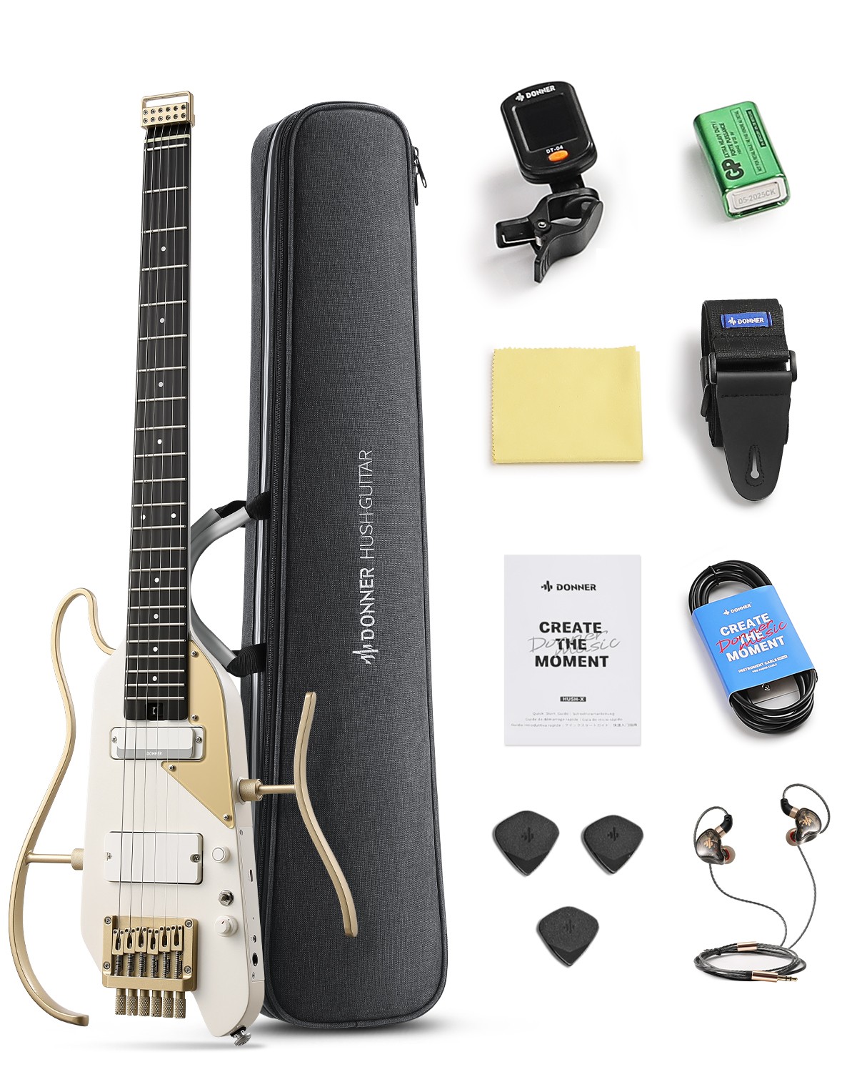Donner HUSH X PRO Professional Electric Set Guitar Guitarra Electrica White-Luxe