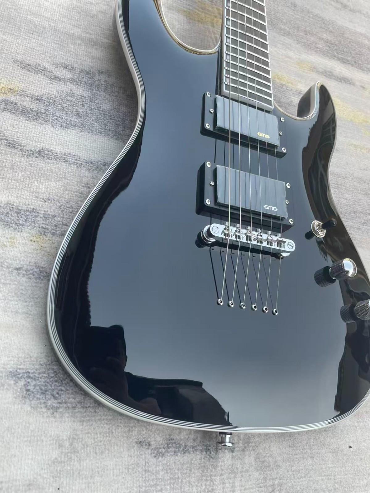 Ultra-Thin Black ESP Black Asymmetrical Electric Guitar HH PICKUP 24 tone
