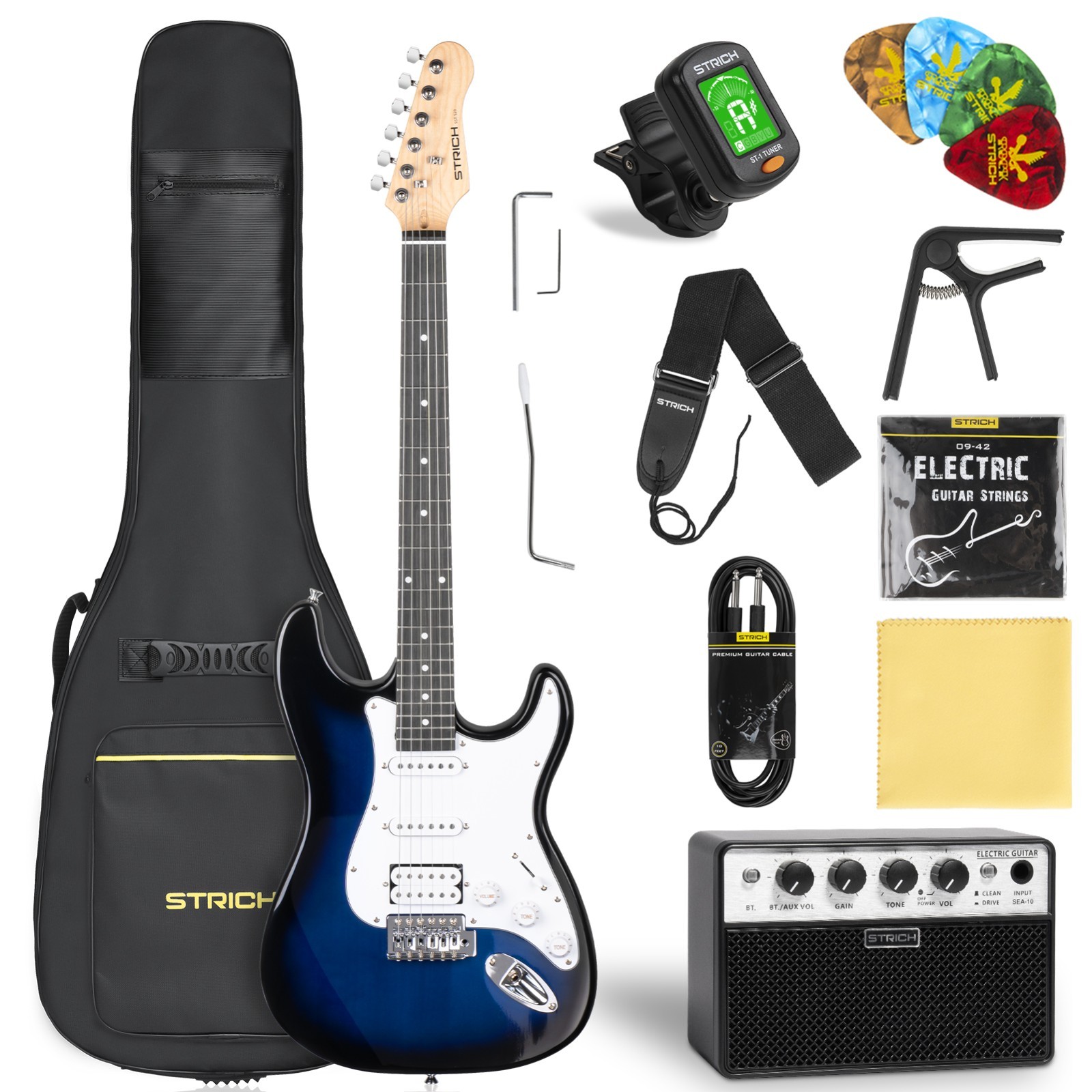 STRICH Full-Size Electric Guitar Starter Student Package with Amp & Accessories
