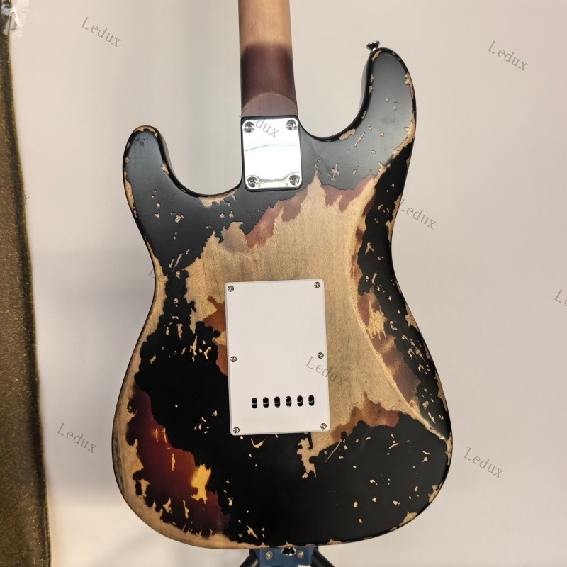 solid Aged Electric Guitar Black Rounded fret Edge stainless Fret bone nut