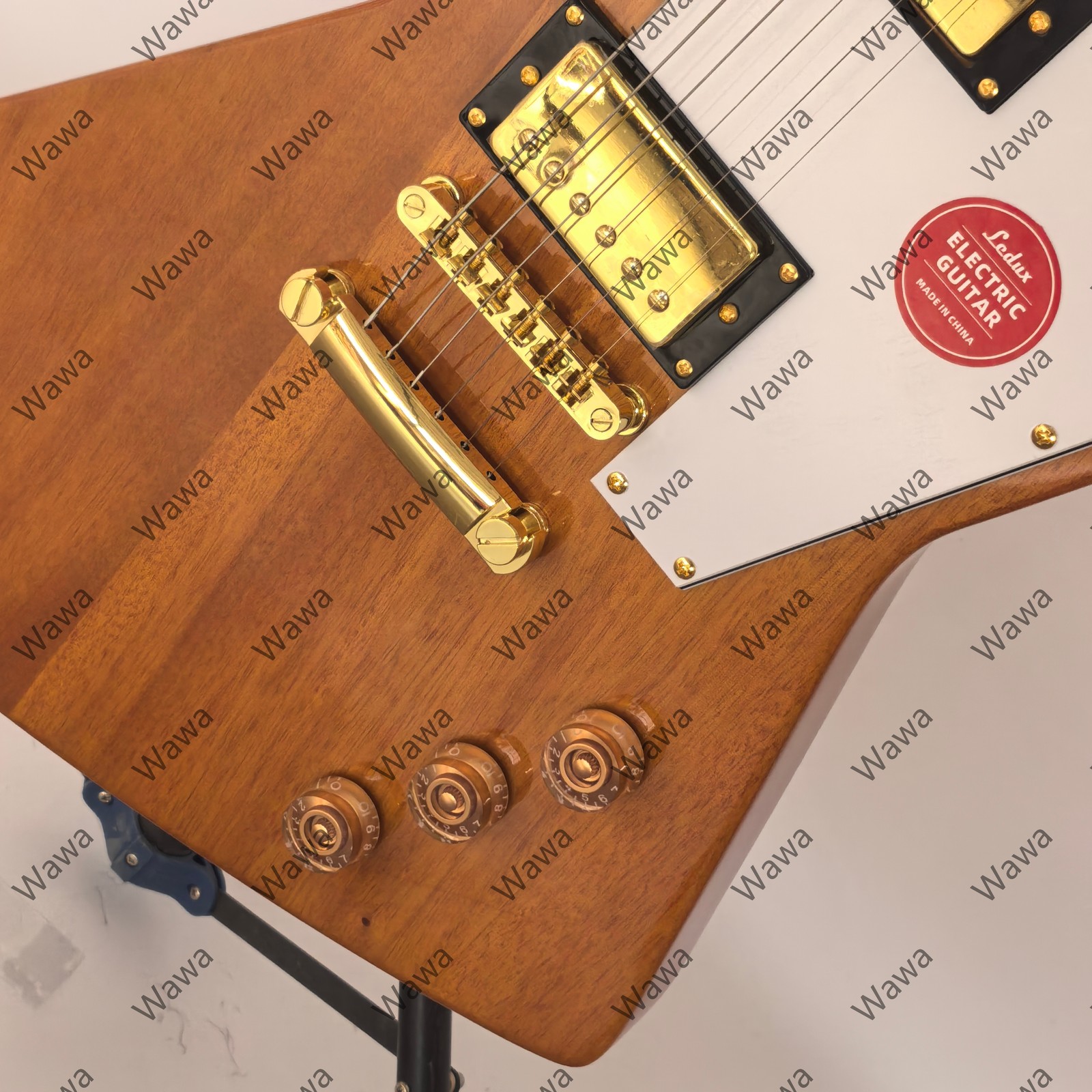 High-end Dual Humbuckers Electric Guitar Natural Mahogany Finish Gold Hardware