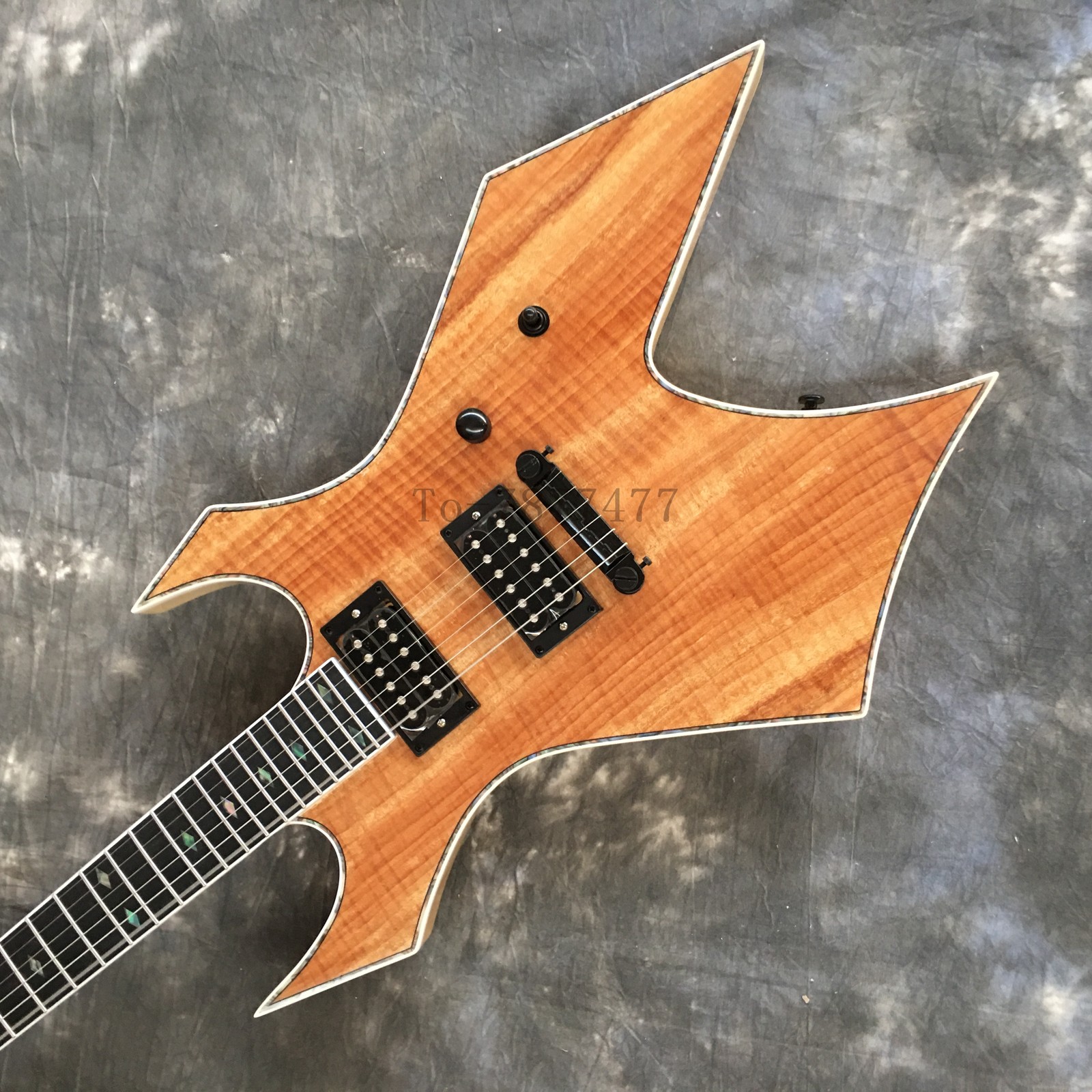 Nature BC Warlock Electric Guitar Spalted Maple HH Pickups Ablone Binding