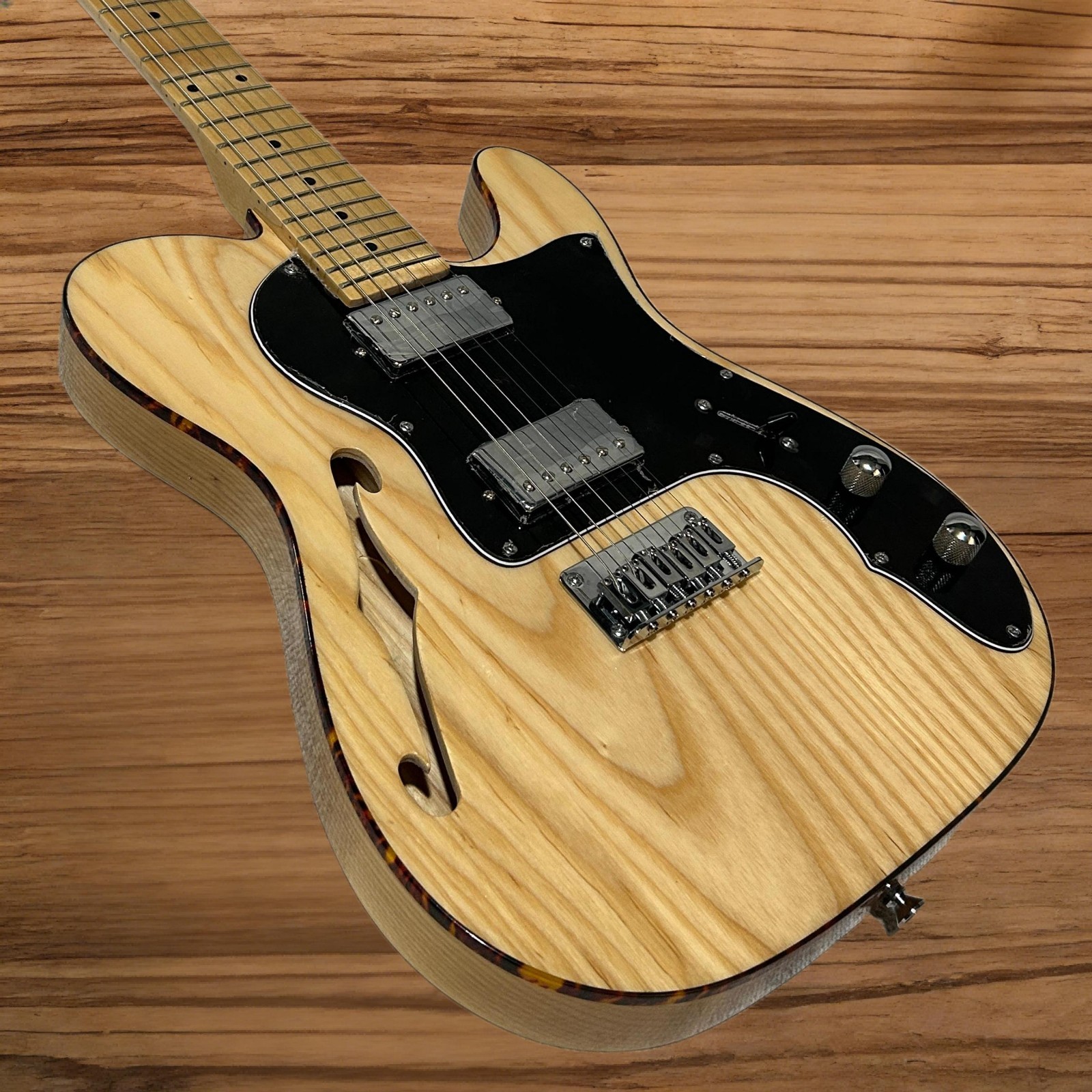 Tele Electric Guitar Maple Fretboard Ash Body Original Wood Color F Hole