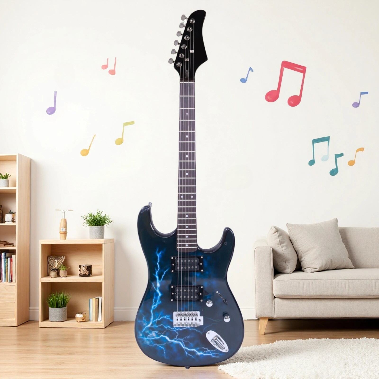 Stylish Black ST-E H-H Pickups Electric Guitar Set With Lightning Patterns