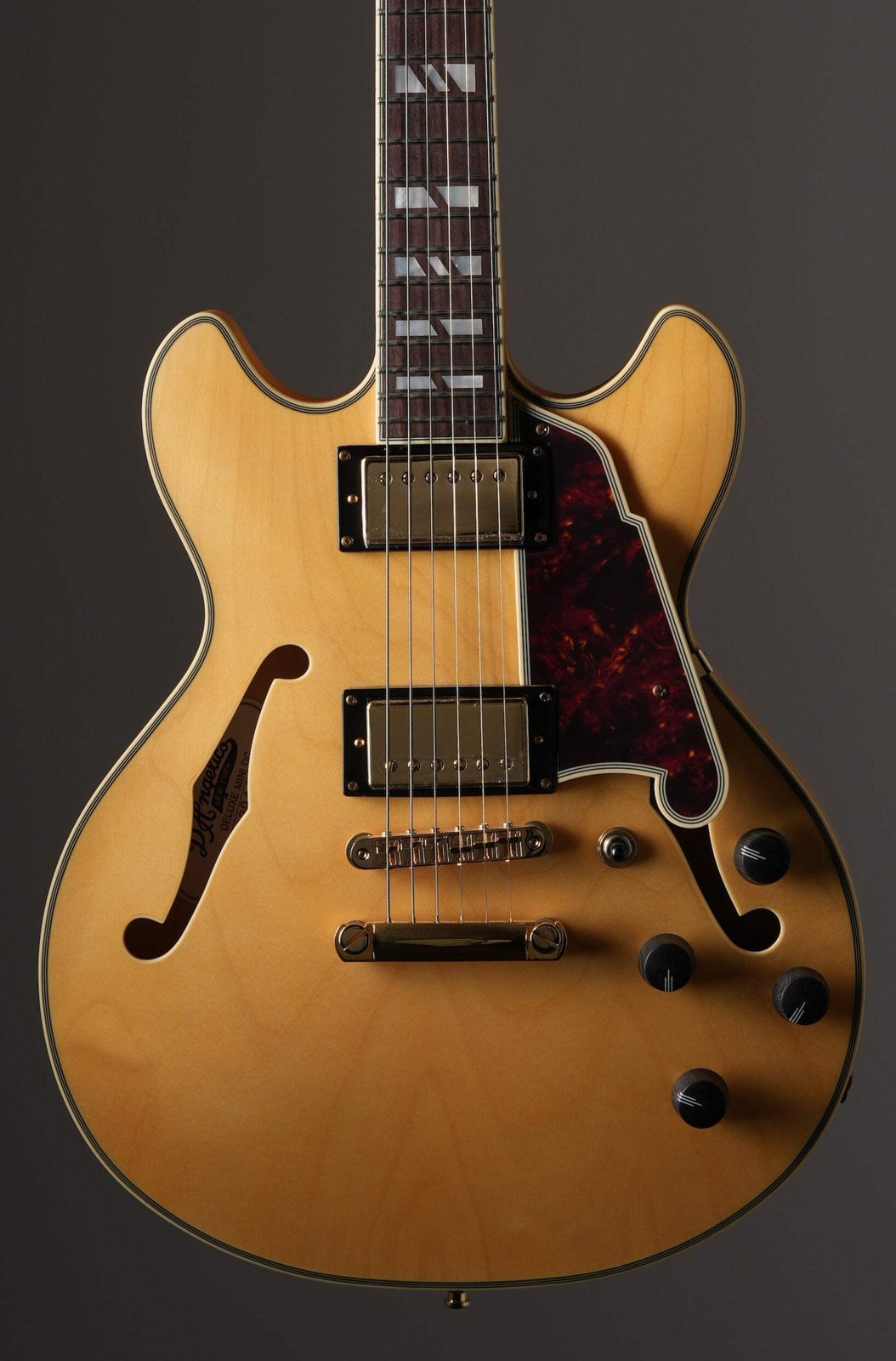 D’Angelico Deluxe Mini DC Semi-Hollow Electric Guitar – Satin Honey, w/ OHSC