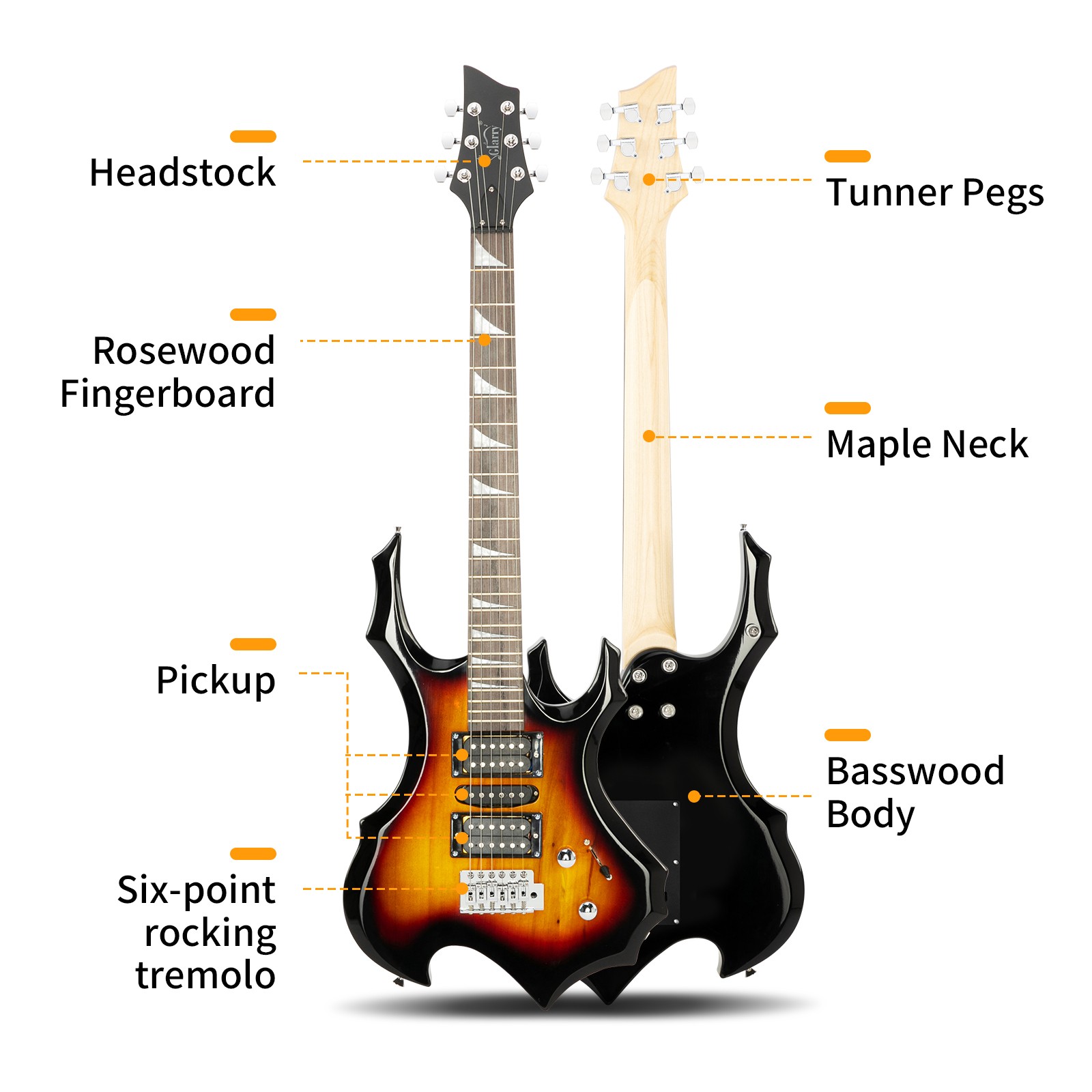 Glarry School Band Burning Fire 24 Frets Electric Guitar with Bag & Accessories