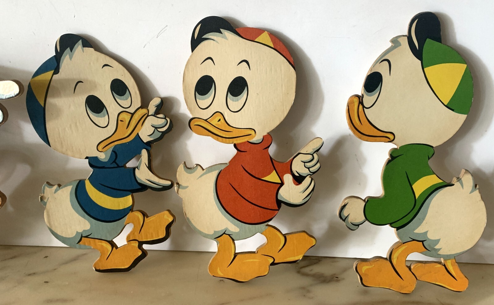 VINTAGE LARGE FIGURE WOOD set WALT DISNEY DONALD DUCK HUEY DEWEY LOUIE 1960s