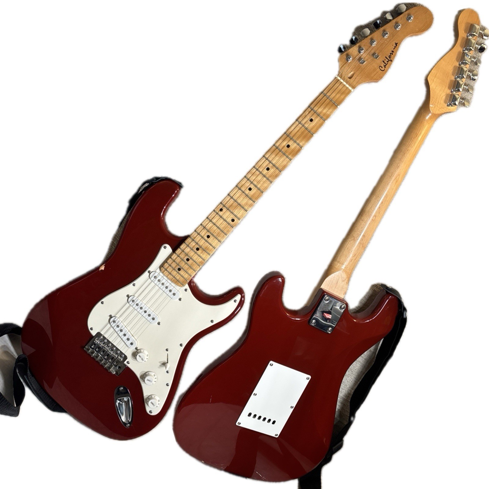VTG California Stratocaster Style S-Type Burgundy Red Electric Guitar WORKS READ