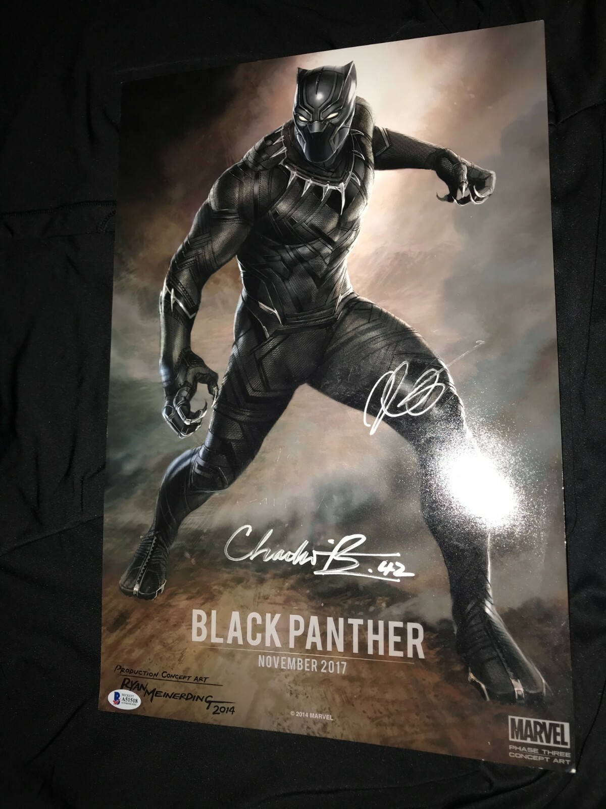 Chadwick Boseman signed Black Panther poster Ryan Coogler photo BAS comic Marvel