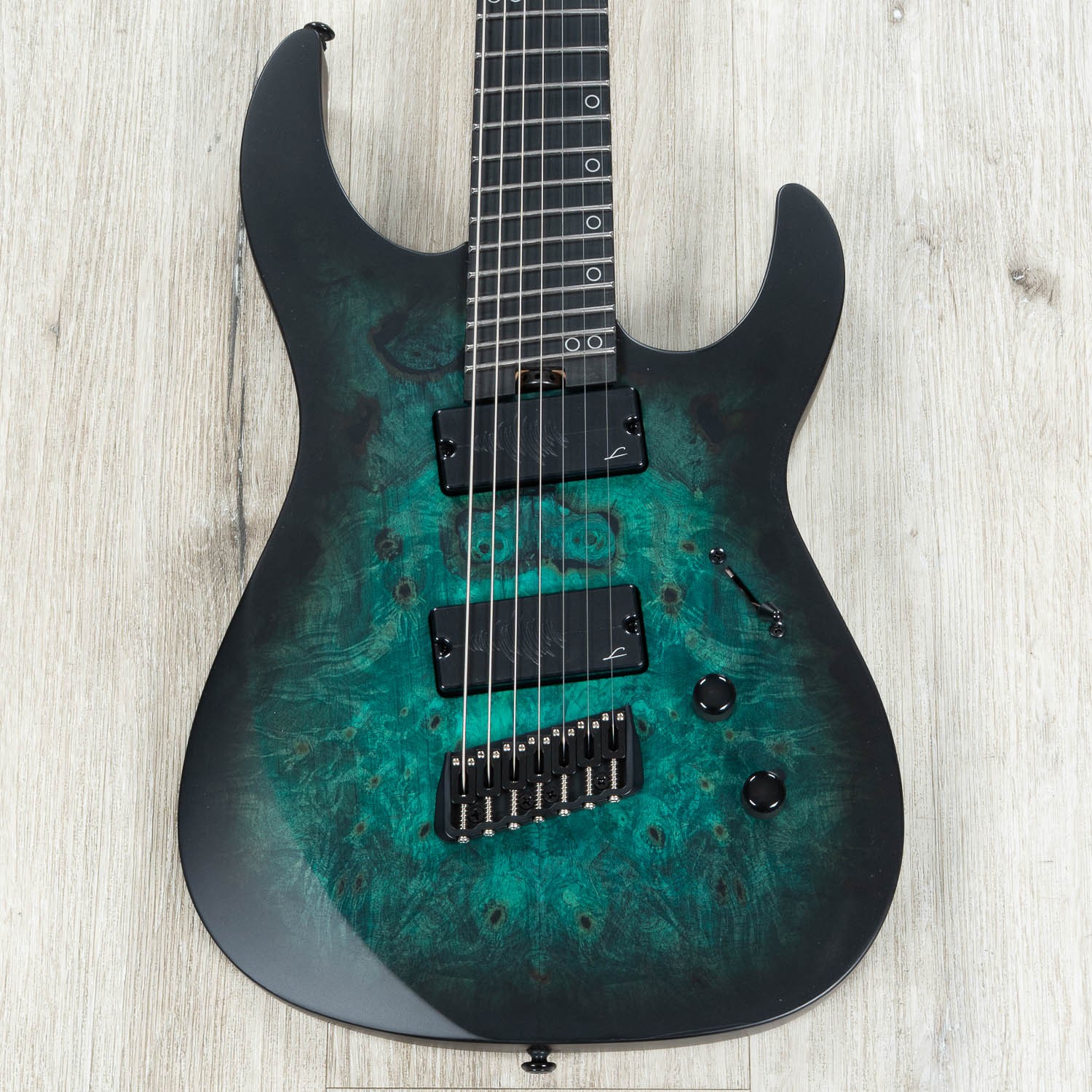 Legator N7FSS Ninja Super Shred Multi-Scale 7-String Guitar, Burl, Dark Sapphire