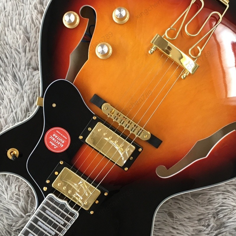High Quality Hollow Electric Guitar Bone Nut Rounded fret Edge Gold Hardware