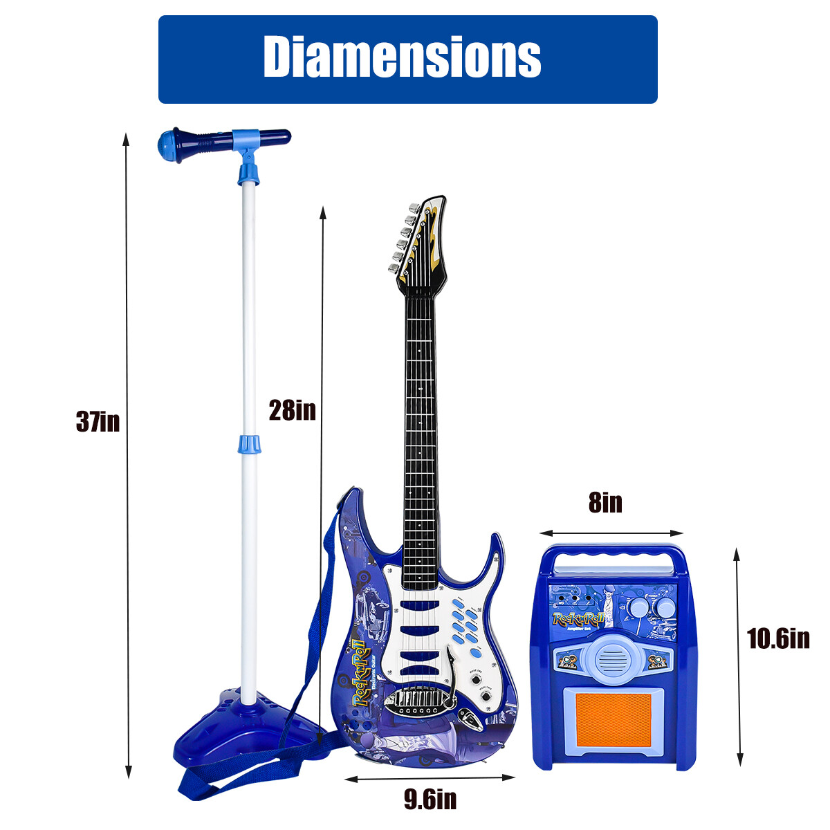 Kids Multi-color Electric Guitar Set MP3 Player Learning Toys Microphone, Amp