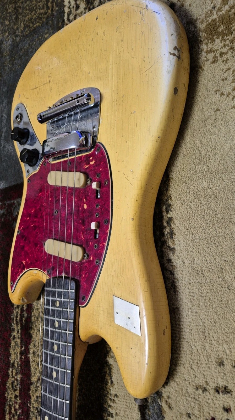 1966 Fender Mustang Vintage Offset Guitar Olympic White w/ Original Case