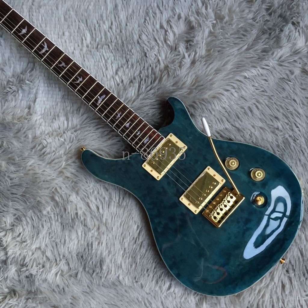 New Arrival Blue Quilted Maple Veneer Electric Guitar Gold Hardware HH Pickups