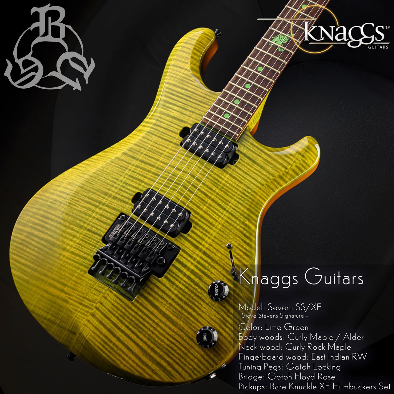Knaggs Guitars Severn SS/XF Lime Green Steve Stevens Signature Used
