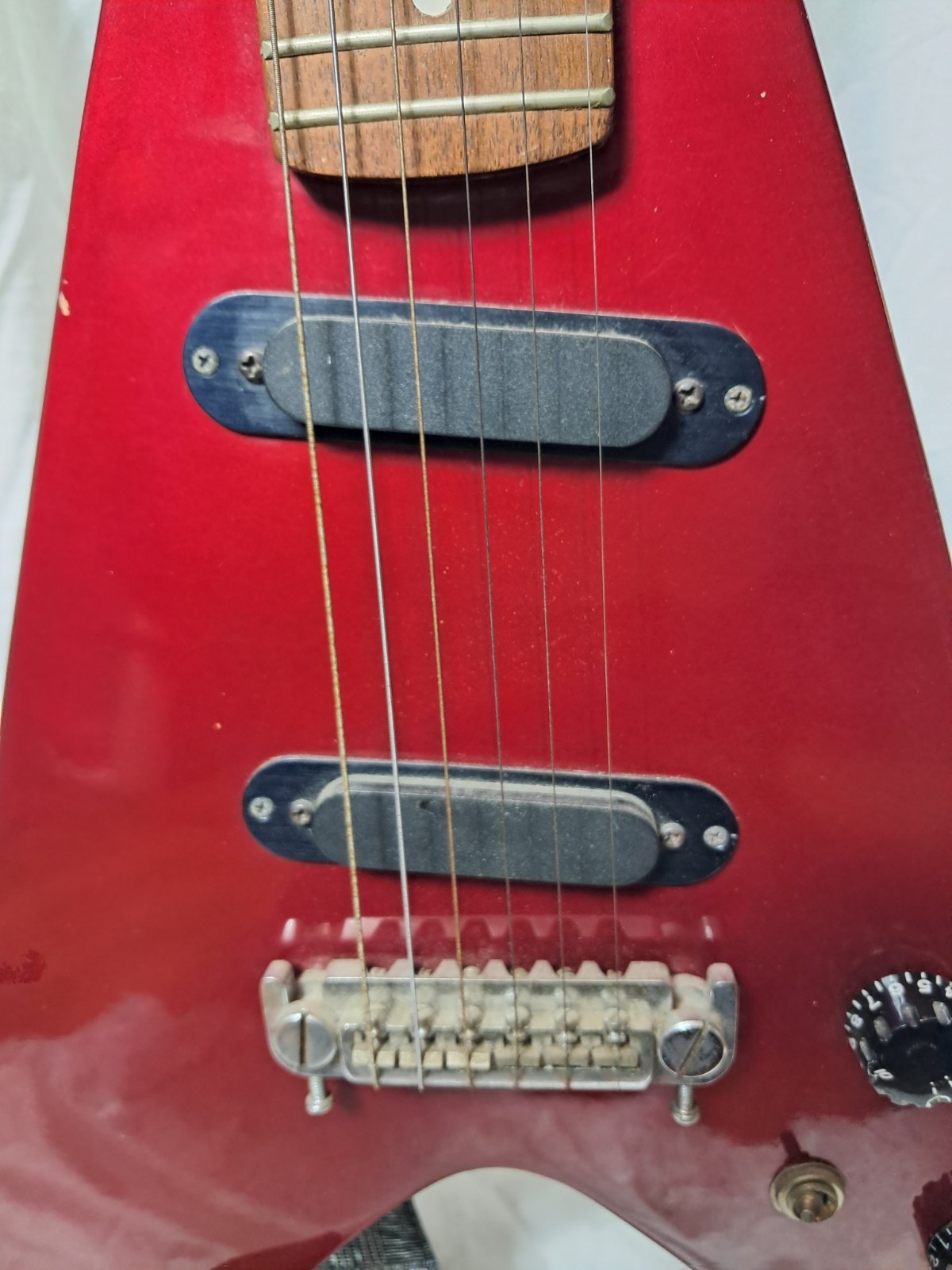 Vintage 1980s Harmony Flying V Electric Guitar Red w/ Soft Case