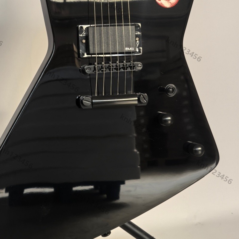 Solid Body Electric Guitar Gloss Black Finish Stainless Rounded Fret Edge HH