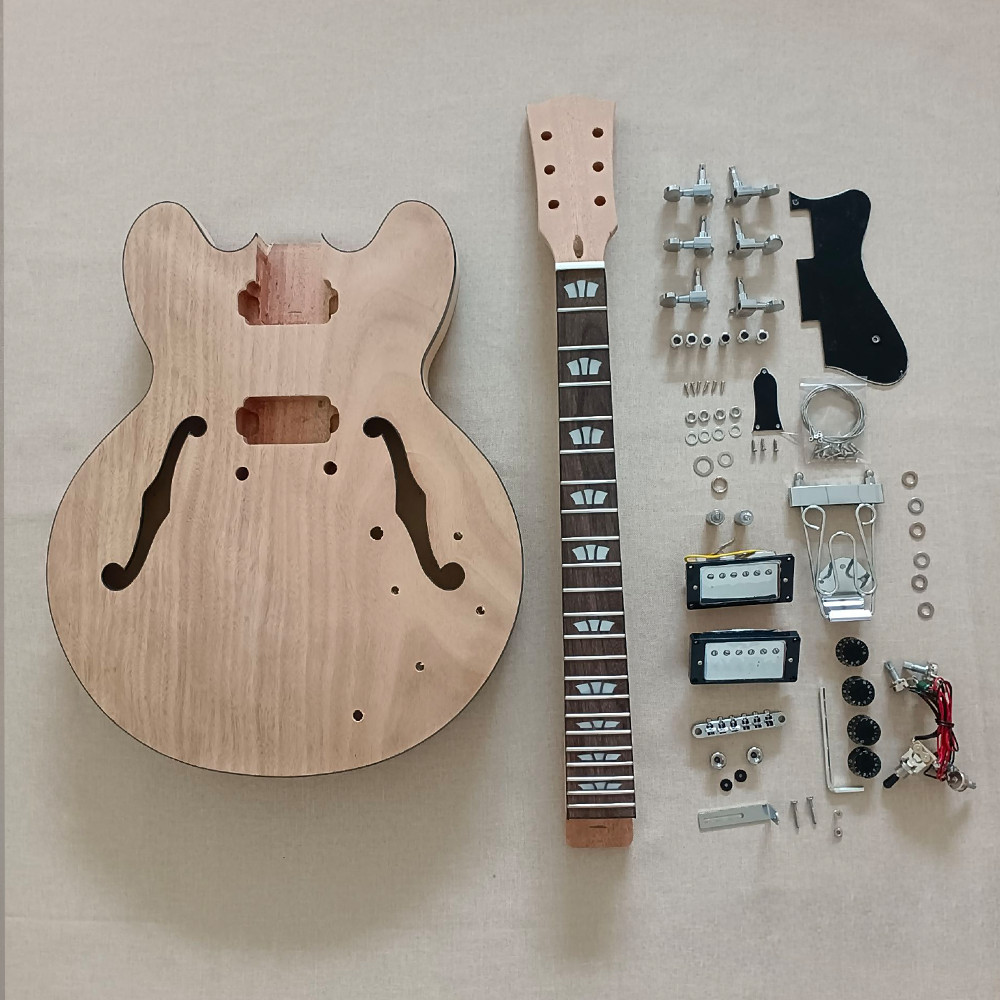 DIY 335 Semi Hollow Electric Guitar Kit Unfinished Rosewood FB Abalone Inlay