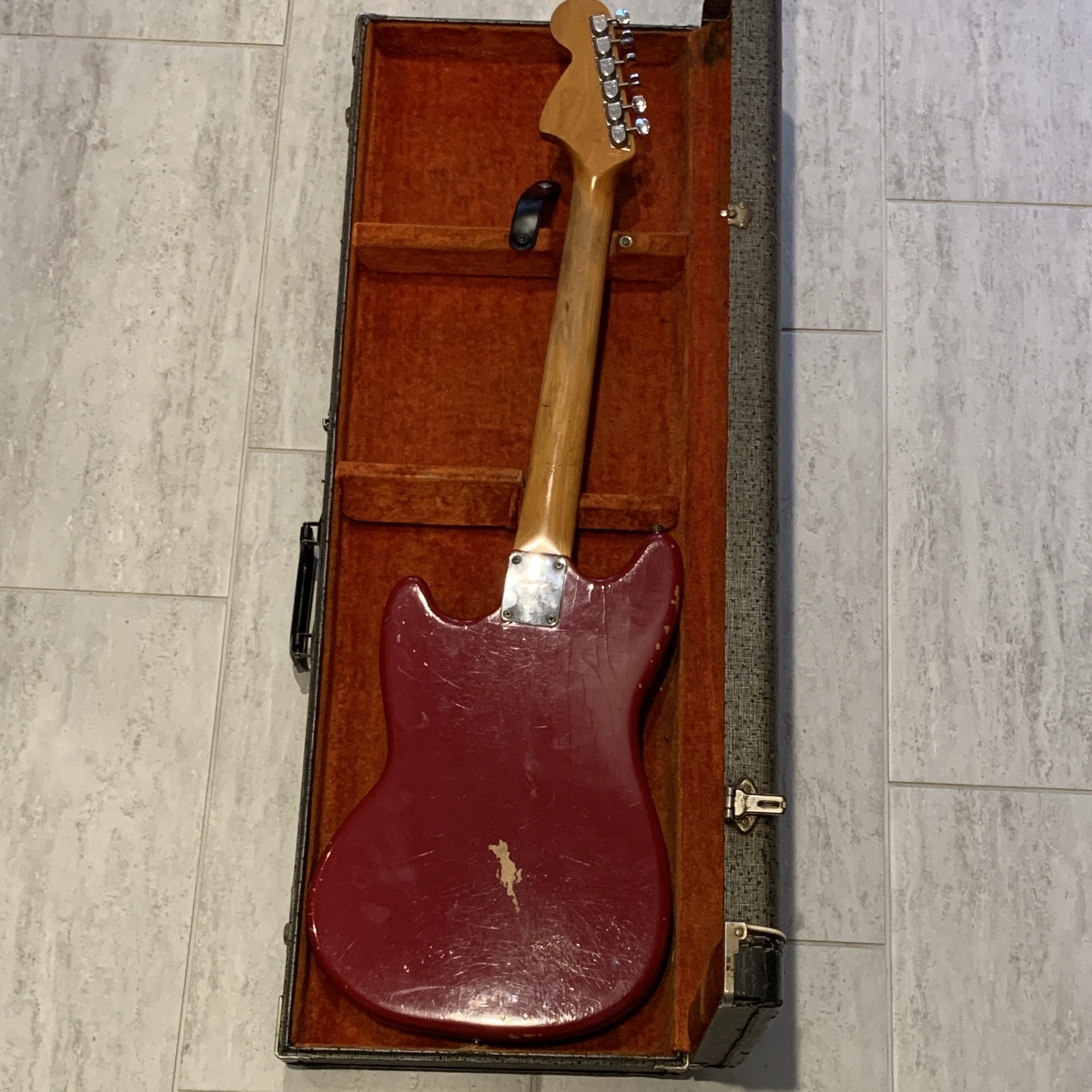 1968 Fender Mustang Red All Original Electric Guitar F-Stamped w/ OHSC Slab Body